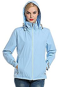 Meaneor Women's Outdoor Waterproof Jacket Solid Hooded Raincoat
