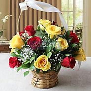 Buy Red and Yellow Roses in a Basket Online