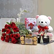 12 Red Roses & Teddy With Ferrero Rocher