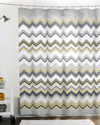 Max Studio Fabric Shower Curtain Chevron Pattern Black Gray Yellow on White
