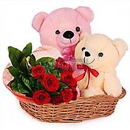 Send 10 RED ROSES WITH TEDDY