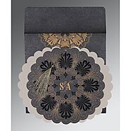 GRAPHITE GREY SHIMMERY FLORAL THEMED - EMBOSSED WEDDING CARD : CSO-8238D - IndianWeddingCards