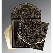 BLACK WOOLY FLORAL THEMED - SCREEN PRINTED WEDDING INVITATION : CSO-8211N - IndianWeddingCards