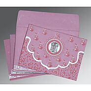 MAUVE PINK HANDMADE SILK SCREEN PRINTED WEDDING INVITATION : CSO-8207K - IndianWeddingCards