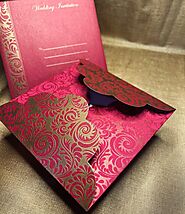 Red Shimmery Butterfly Themed - Screen Printed Wedding Card