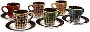 Set of 6 Demitasse Stoneware 2.7 Ounce Espresso Cup and Saucers (Multi Color Reactive All)