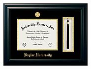 Baylor University Diploma with Tassel Box Frame in Satin Black with Black & Gold Mats