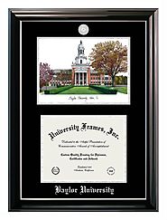 Baylor University Double Opening with Campus Image (Stacked) Frame in Classic Ebony with Silver Trim with Black & Sil...