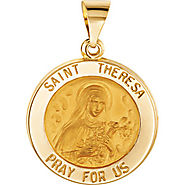 14K Yellow Gold 14.75mm Round Hollow St. Theresa Medal
