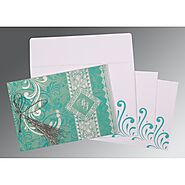 TURQUOISE SHIMMERY SCREEN PRINTED WEDDING CARD : CS-8223H - IndianWeddingCards