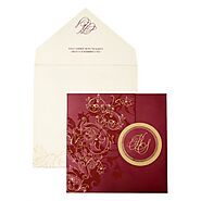 WINE RED SHIMMERY FLORAL THEMED - SCREEN PRINTED WEDDING INVITATION : CW-843 - IndianWeddingCards