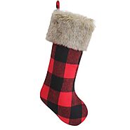 Red Buffalo Plaid Faux Fur Cuff Christmas Stocking - Hildam Design Co