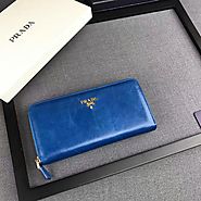 Prada 1M0506 Lettering Logo Leather Wallet In Blue