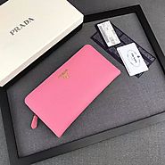 Prada 1M1265 Lettering Logo Saffiano Leather Wallet In Pink
