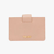 Prada 1MC211 Leather Credit Card Holder In Apricot