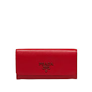 Prada 1MH132 Lettering Saffiano Leather Wallet In Red