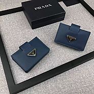 Prada 1M1211 Triangle Logo Saffiano Leather Card Wallet In Blue