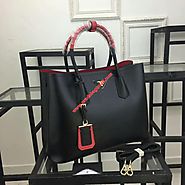 Prada 1BG775 Two-Tone Handles Saffiano Leather Double Bag In Black/Red