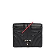 Prada 1MV204 Lettering Quilted Leather Bifold Wallet In Black