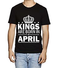 Caseria Men's Cotton Graphic Printed Half Sleeve T-Shirt - Kings are born in April Pattern