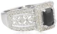 Sterling Silver Sapphire and Diamond Art Deco Ring (0.13 cttw, I-J Color, I2-I3 Clarity), Size 7