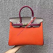 Hermes Birkin Bag Color Blocking Clemence Leather Gold Hardware In Orange