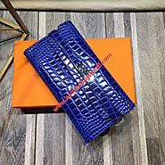 Hermes Kelly Wallet Alligator Leather Palladium Hardware In Blue