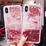 Shining Quicksand Flamingo Animal Cat Phone Case For iPhone X XS 7 8 6 6S Plus Bling Dynamic Love Hearts Sequins Back...