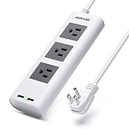 5V 2.4A USB Power Strip-JACKYLED Right Angle Plug 9.5ft Long 4 USB Ports 6 Outlets Total Fast Charge Electric Outlets...