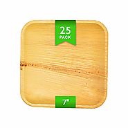 7" Square Disposable Palm Leaf Plates by Scrafts - Compostable,Biodegradable Heavy Duty Dinner Party Plate - Comparab...