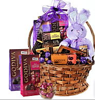 Godiva Chocolates Easter Basket with Plush Purple Bunny