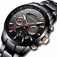 CRRJU Mens Stainless Steel Watches Date Casual Wrist Watch with Black Dial