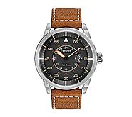 Citizen Men's Eco-Drive Stainless Steel Watch With Brown Leather Strap