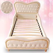 ALL 4 KIDS Kids White Heart PU Leather Single Upholstered Bed