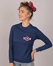 Buy Striped Captain America Printed Badge (avl) Fleece Sweater For Women Online
