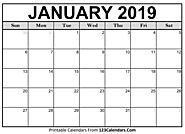 Blank January 2019 Calendar - Easily Printable - 123Calendars