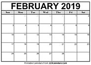 Blank February 2019 Calendar - Easily Printable - 123Calendars