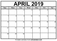 Blank April 2019 Calendar - Easily Printable - 123Calendars