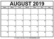 Blank August 2019 Calendar - Easily Printable - 123Calendars