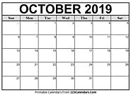 Blank October 2019 Calendar - Easily Printable - 123Calendars