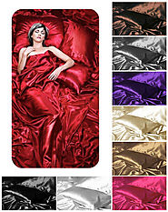 Details about  Silky Satin Stripe or Plain Fitted Flat Bed Sheets Pillow Cases or Duvet Sets