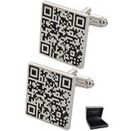 PREMIUM Cufflinks WITH PRESENTATION GIFT BOX - High Quality - QR Code - Barcode Scan App Shopping Square - Silver and...