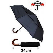 80KPH 9 Rib STRONG Reinforced WINDPROOF Frame With Fiberglass Umbrella - Vented Double Canopy - Wooden Hook Handle - ...