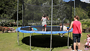 Outdoor Round Trampoline For Sale with Safety Enclosure and Ladder Combo.