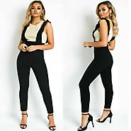 Details about  Womens Long Pinafore Strap Frill Bodycon Jumpsuit Strapless Dress Size 8-14