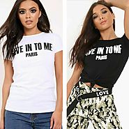 Details about  Womens Slogan Print T-Shirt Ladies GIVE IN TO ME PARIS Short Sleeves Causal Top