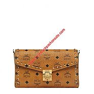 MCM Medium Millie Outline Studded Visetos Crossbody In Brown