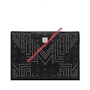 MCM Large Visetos Gunta M Studs Zip Clutch In Black