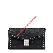 MCM Medium Millie Outline Studded Visetos Crossbody In Black