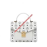 MCM Medium Patricia Visetos Pocket Satchel In White